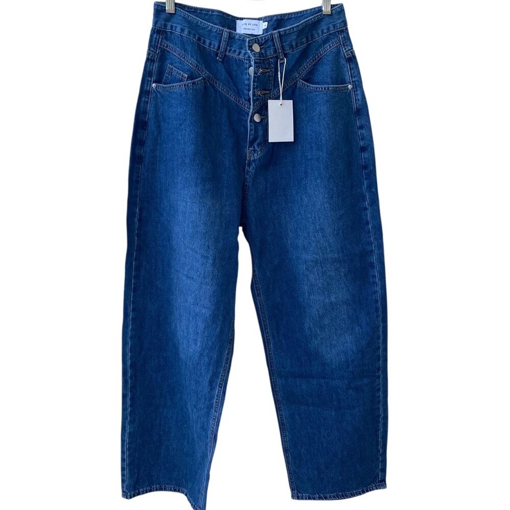 Uniq by Litz Women’s Button Fly Dark Wash Wide Leg Hi Waist Size L W30 Jeans